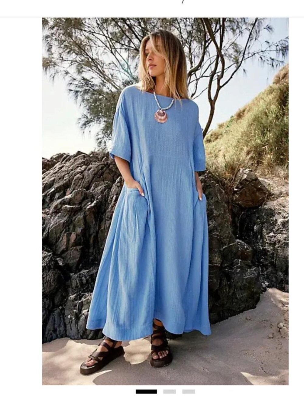 Free People Blue Gauze Mid- Sleeve Dress, Size XS